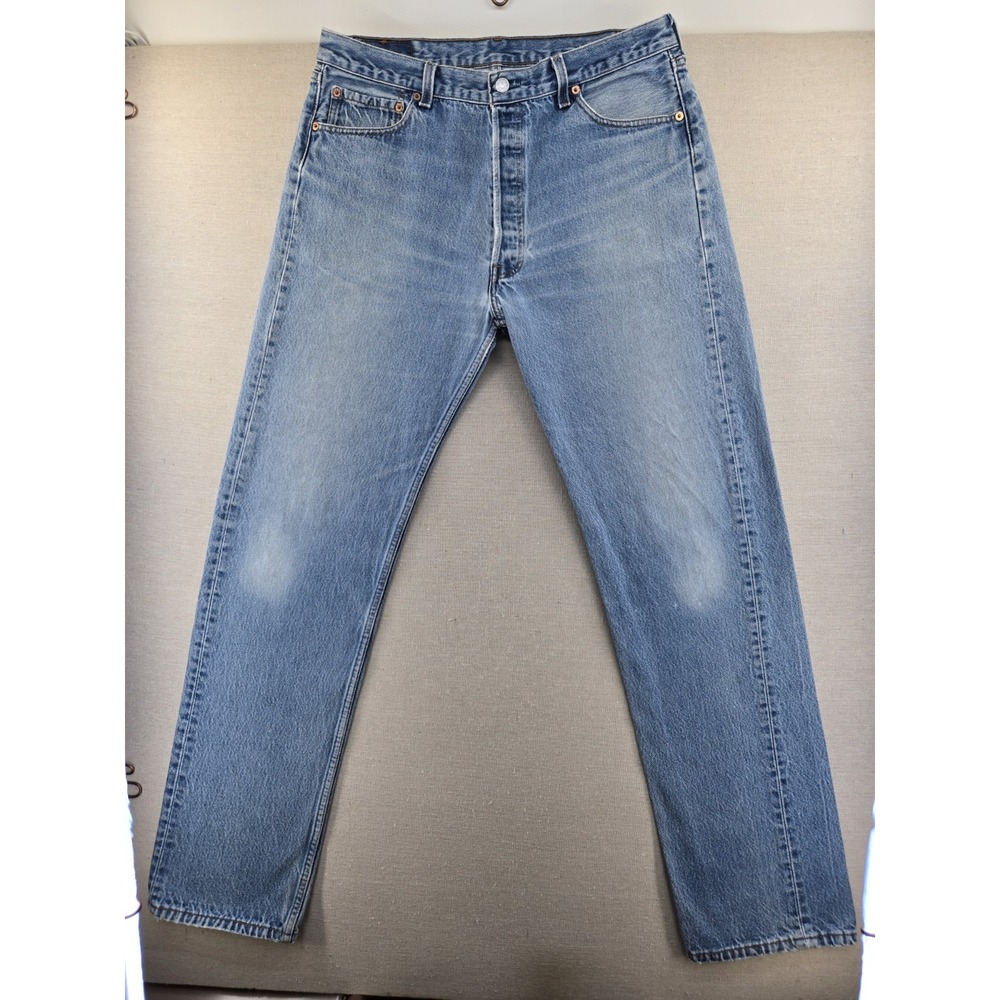 Vtg 90s Levi's 501xx Men 38x38 Fits 35x34" Tall Faded Blue Denim Jeans Made USA